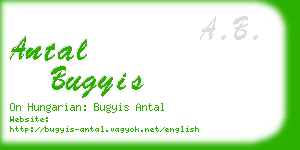antal bugyis business card